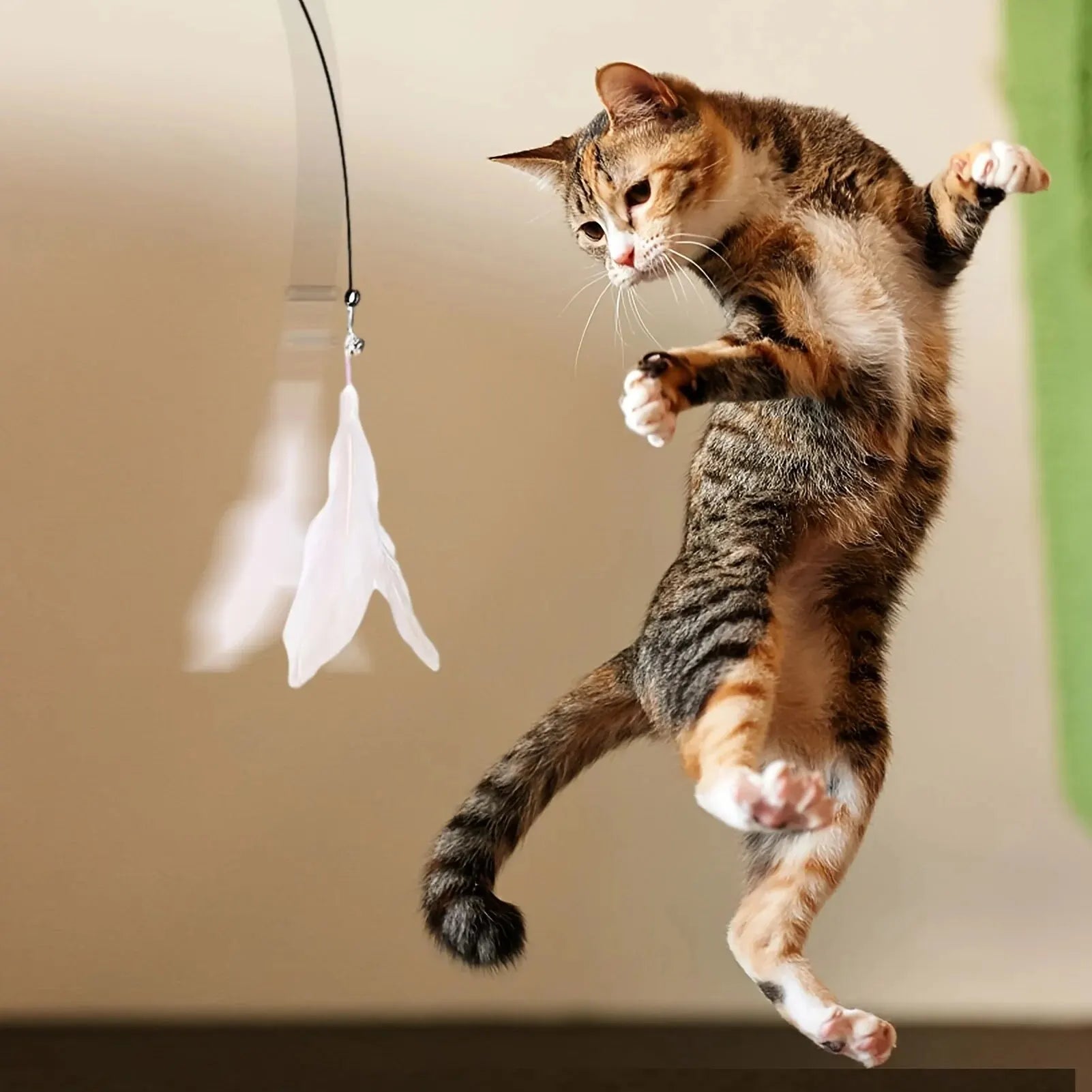 Cat Teaser Toy - Interactive Bell & Feather Wand - Long Suction Cup Pole for Exciting Playtime Adventures - Ultimate Cat Toy - H. home supplies