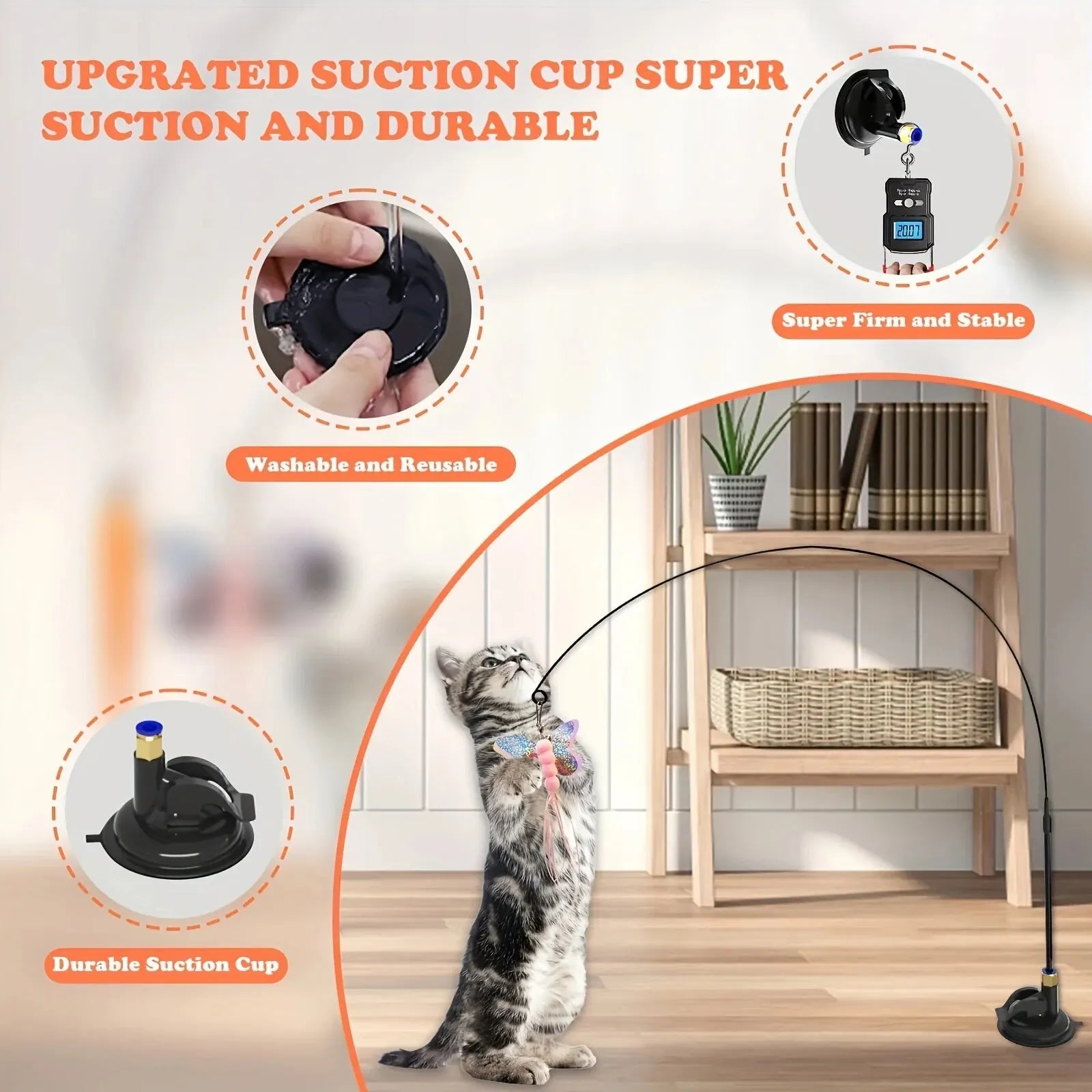 Cat Teaser Toy - Interactive Bell & Feather Wand - Long Suction Cup Pole for Exciting Playtime Adventures - Ultimate Cat Toy - H. home supplies