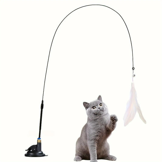 Cat Teaser Toy - Interactive Bell & Feather Wand - Long Suction Cup Pole for Exciting Playtime Adventures - Ultimate Cat Toy - H. home supplies