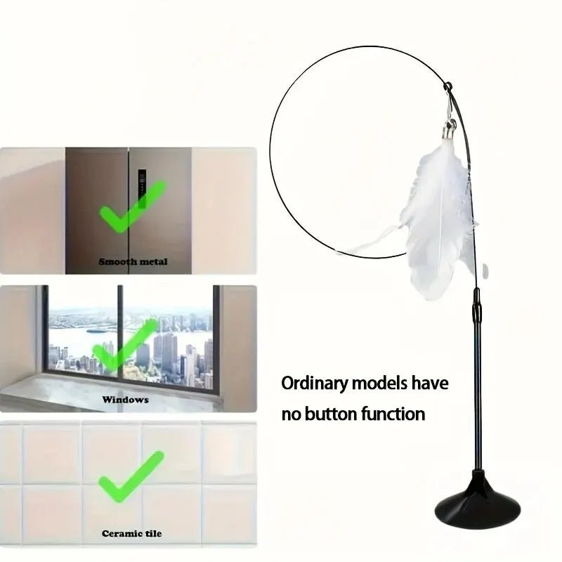 Cat Teaser Toy - Interactive Bell & Feather Wand - Long Suction Cup Pole for Exciting Playtime Adventures - Ultimate Cat Toy - H. home supplies