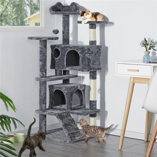Cat Tree Cat Tower Condominium with Condominium and Hanging Ball and Scratching Post, Large Cat House for Kittens and Cats - H. home supplies