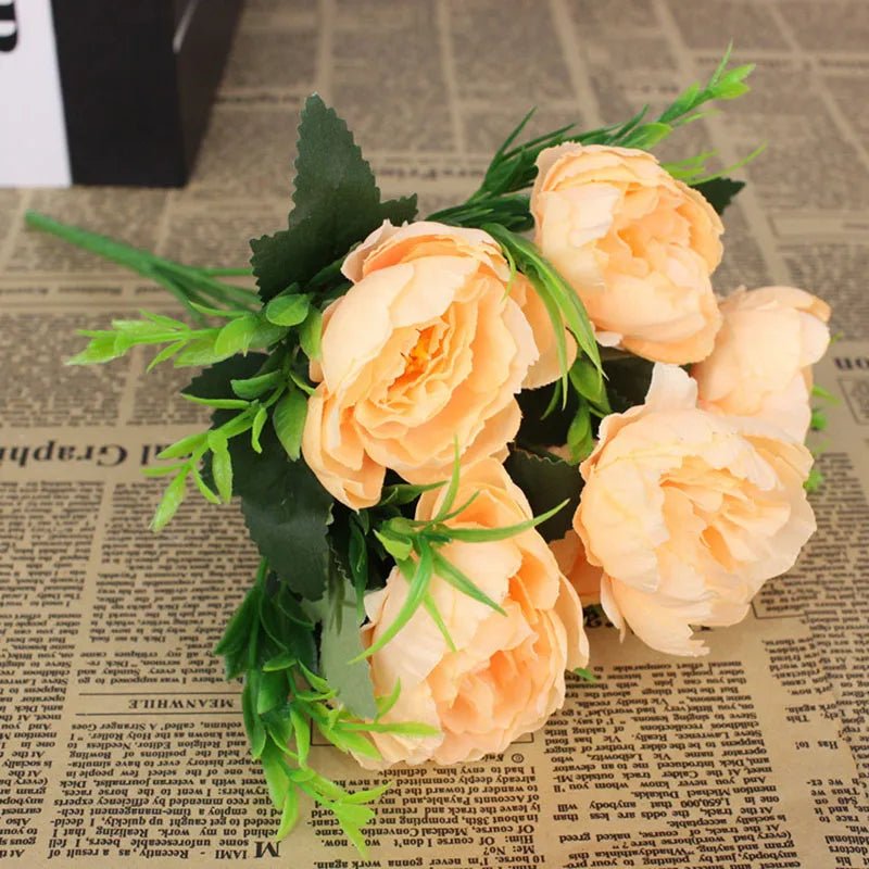 Cheap 6 flower head simulation peony filigree rose bouquet peony retro bridal bouquet fake flower home DIY Christmas wedding dec - H. home supplies