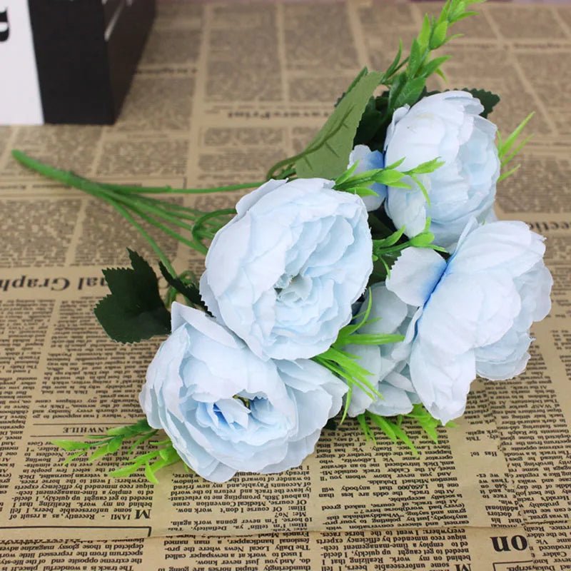 Cheap 6 flower head simulation peony filigree rose bouquet peony retro bridal bouquet fake flower home DIY Christmas wedding dec - H. home supplies