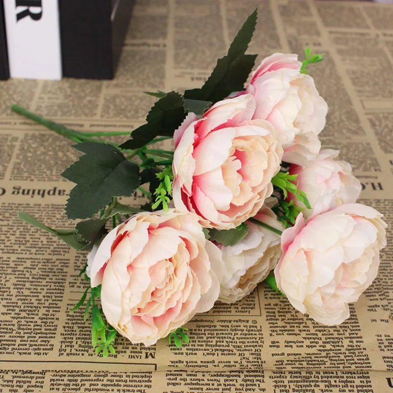 Cheap 6 flower head simulation peony filigree rose bouquet peony retro bridal bouquet fake flower home DIY Christmas wedding dec - H. home supplies