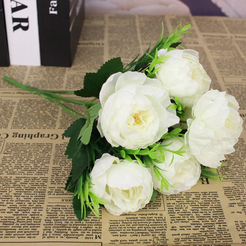 Cheap 6 flower head simulation peony filigree rose bouquet peony retro bridal bouquet fake flower home DIY Christmas wedding dec - H. home supplies