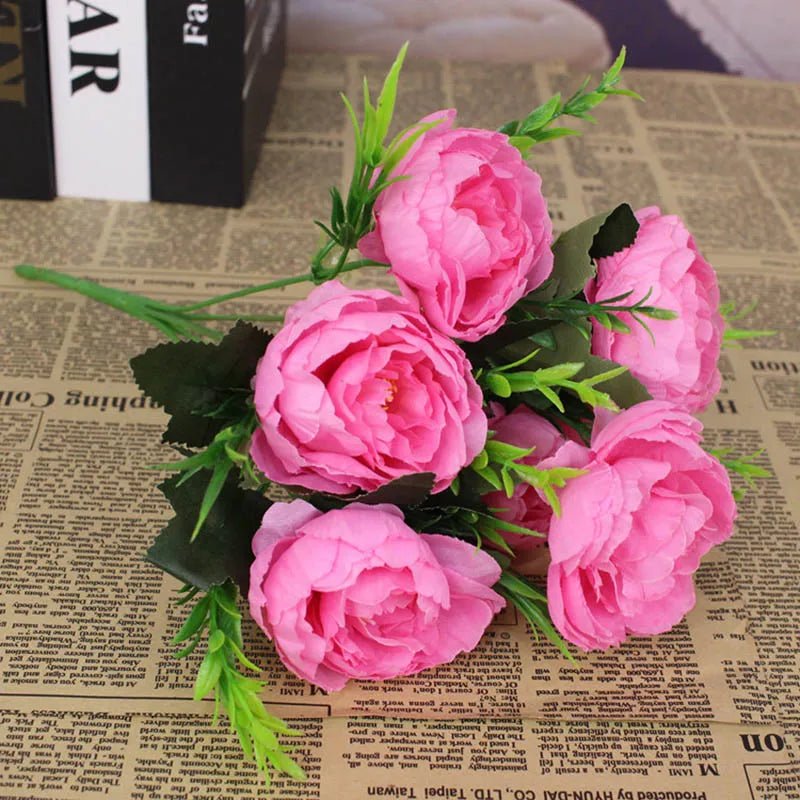 Cheap 6 flower head simulation peony filigree rose bouquet peony retro bridal bouquet fake flower home DIY Christmas wedding dec - H. home supplies