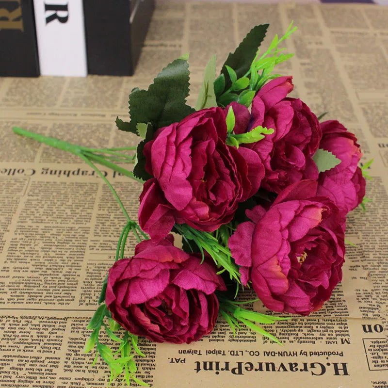 Cheap 6 flower head simulation peony filigree rose bouquet peony retro bridal bouquet fake flower home DIY Christmas wedding dec - H. home supplies