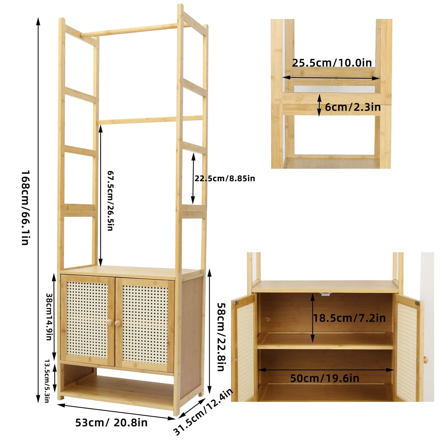 Clothes Stand with Cabinet Free - standing Bamboo Open Garment Rack with Storage Shelves Hanging Clothes Rack for Living Room - H. home supplies