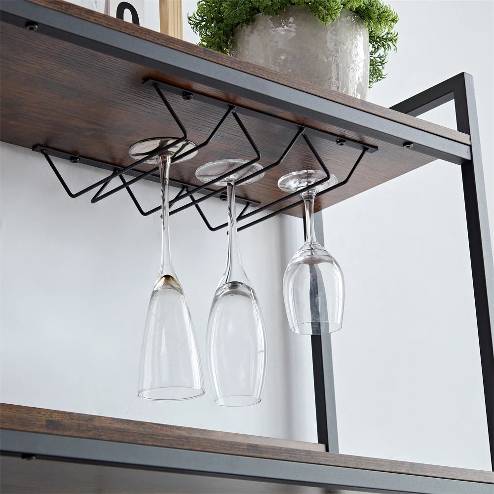 Coffee Bar Cabinet With Power Outlet, Industrial Buffet Cabinet With LED Strip And Glass Holder, 3 - Tiers Wine Cabinet Bar - H. home supplies