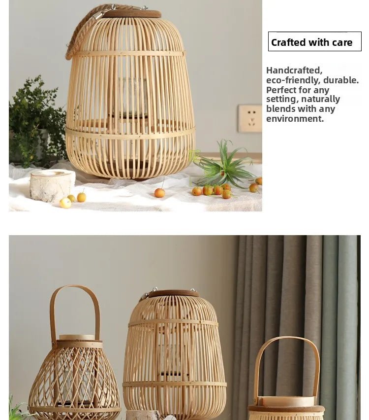 Creative Bamboo Wier Lantern Candlesti Floor Standing Hanging Decoration Sample Room Homestay Hotel Home Dining Table - H. home supplies