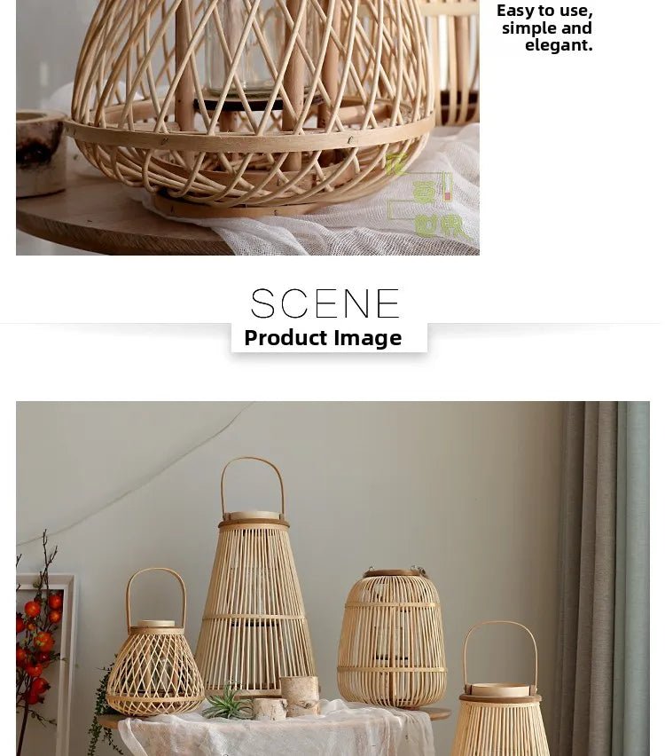 Creative Bamboo Wier Lantern Candlesti Floor Standing Hanging Decoration Sample Room Homestay Hotel Home Dining Table - H. home supplies