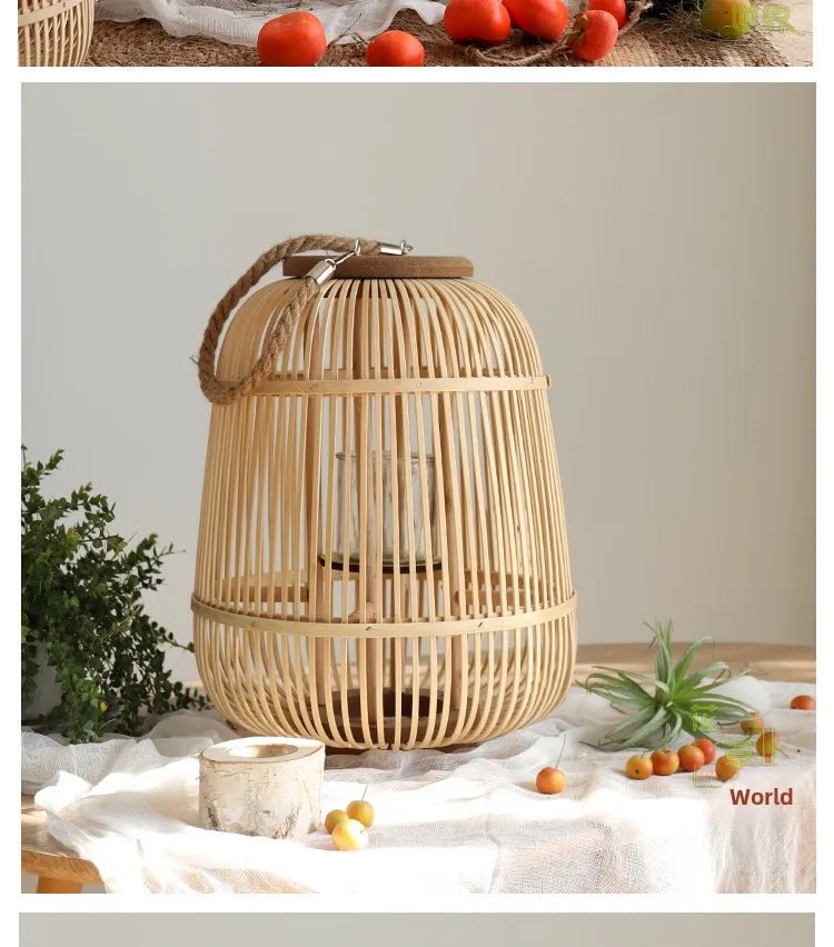 Creative Bamboo Wier Lantern Candlesti Floor Standing Hanging Decoration Sample Room Homestay Hotel Home Dining Table - H. home supplies