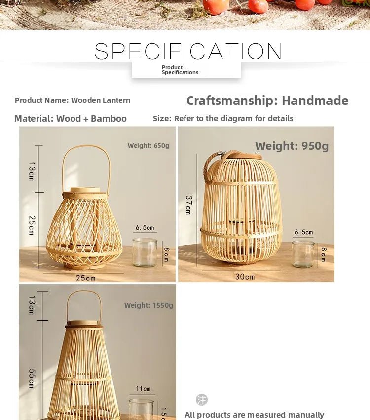 Creative Bamboo Wier Lantern Candlesti Floor Standing Hanging Decoration Sample Room Homestay Hotel Home Dining Table - H. home supplies