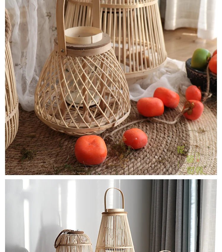 Creative Bamboo Wier Lantern Candlesti Floor Standing Hanging Decoration Sample Room Homestay Hotel Home Dining Table - H. home supplies