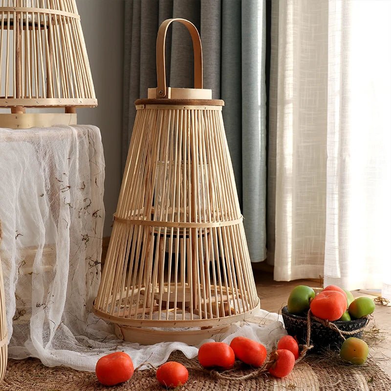 Creative Bamboo Wier Lantern Candlesti Floor Standing Hanging Decoration Sample Room Homestay Hotel Home Dining Table - H. home supplies