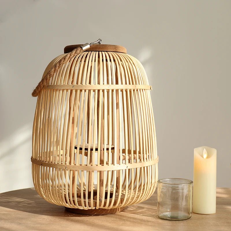 Creative Bamboo Wier Lantern Candlesti Floor Standing Hanging Decoration Sample Room Homestay Hotel Home Dining Table - H. home supplies