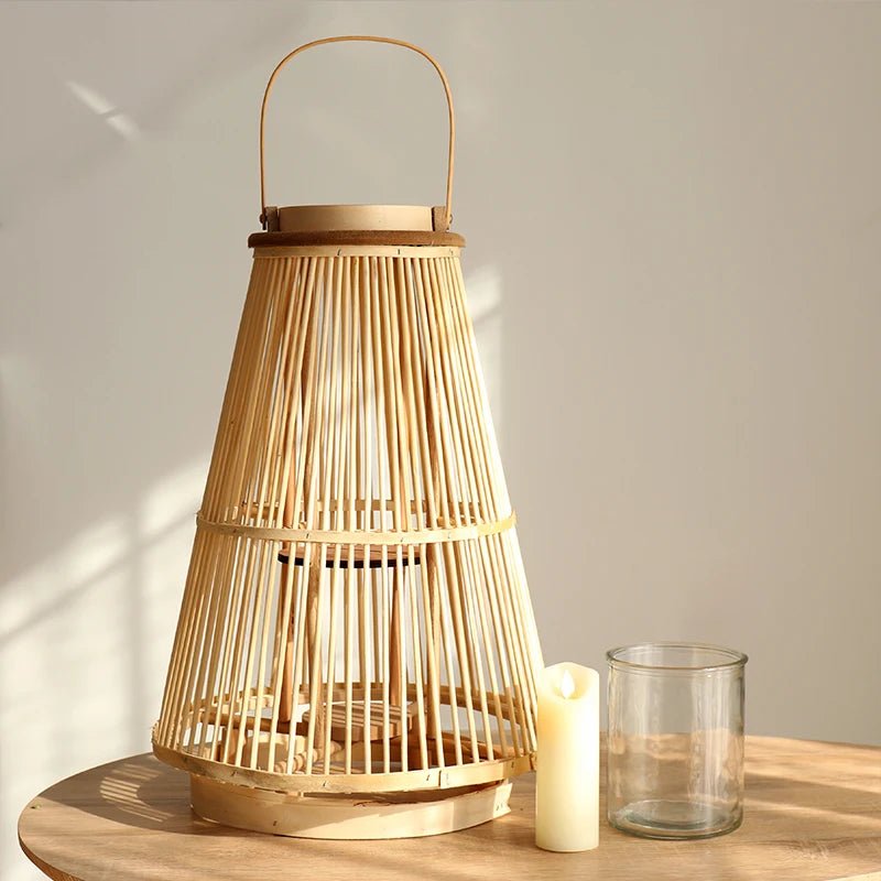 Creative Bamboo Wier Lantern Candlesti Floor Standing Hanging Decoration Sample Room Homestay Hotel Home Dining Table - H. home supplies