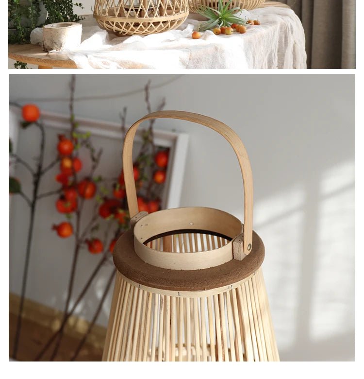 Creative Bamboo Wier Lantern Candlesti Floor Standing Hanging Decoration Sample Room Homestay Hotel Home Dining Table - H. home supplies