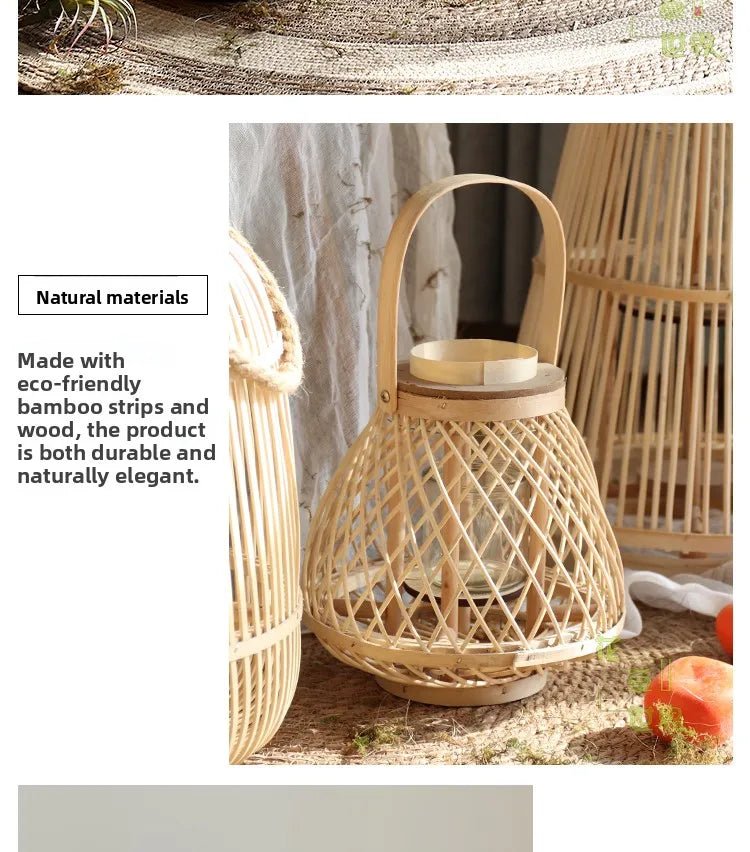 Creative Bamboo Wier Lantern Candlesti Floor Standing Hanging Decoration Sample Room Homestay Hotel Home Dining Table - H. home supplies