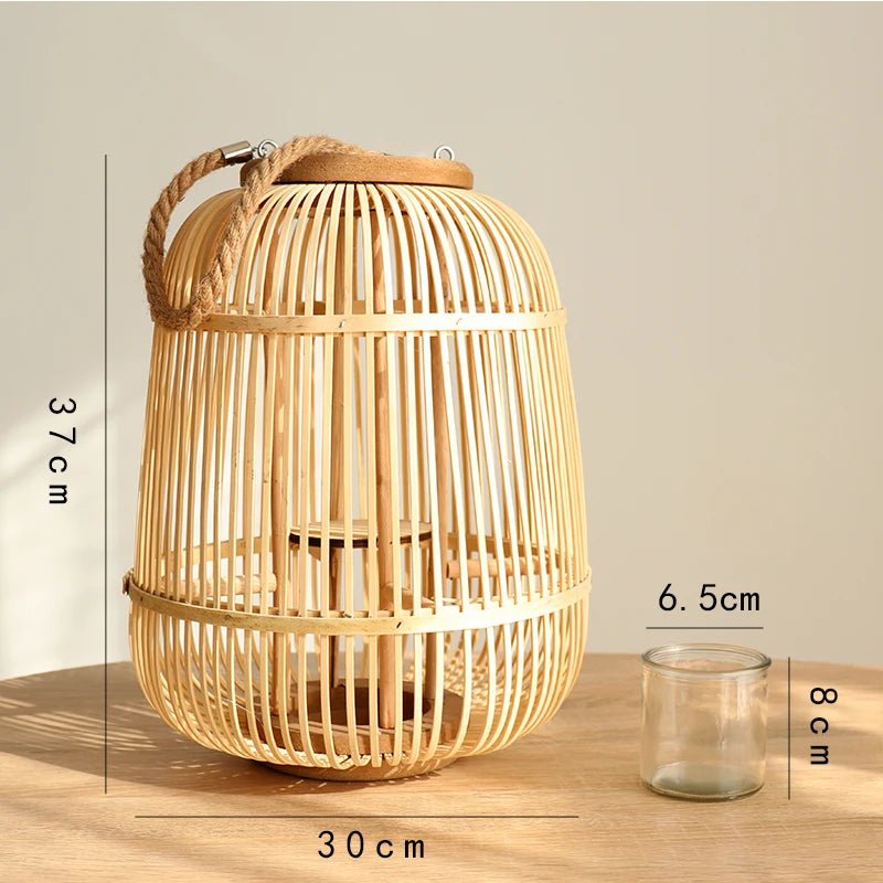 Creative Bamboo Wier Lantern Candlesti Floor Standing Hanging Decoration Sample Room Homestay Hotel Home Dining Table - H. home supplies