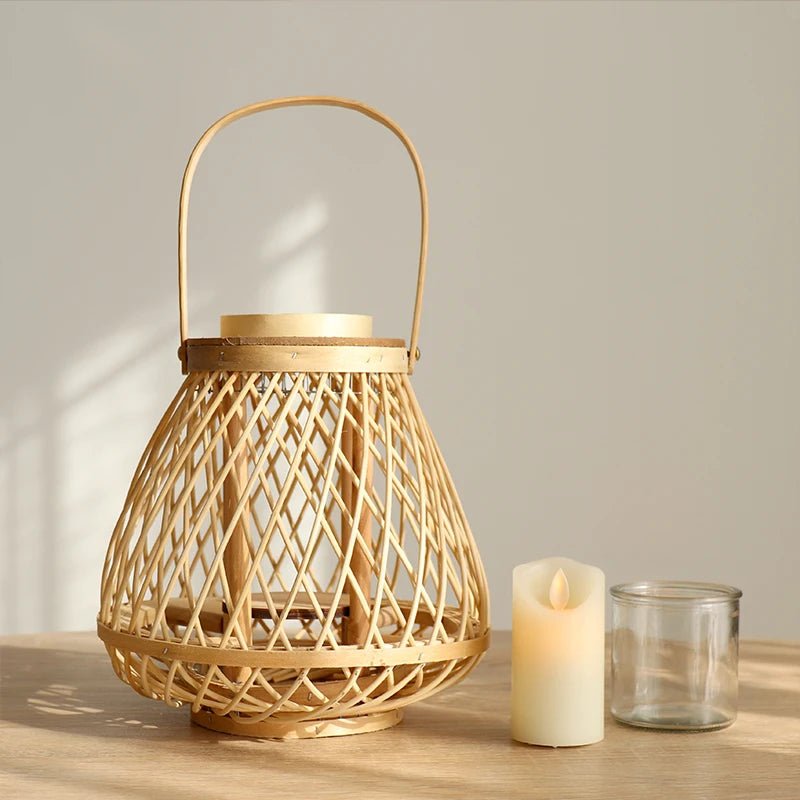 Creative Bamboo Wier Lantern Candlesti Floor Standing Hanging Decoration Sample Room Homestay Hotel Home Dining Table - H. home supplies