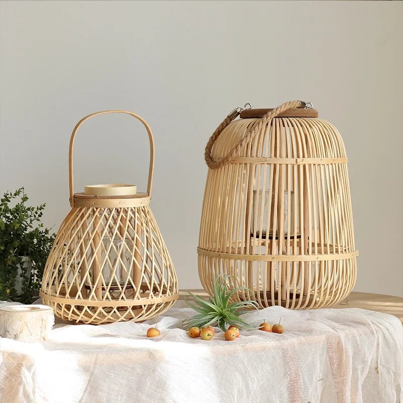 Creative Bamboo Wier Lantern Candlesti Floor Standing Hanging Decoration Sample Room Homestay Hotel Home Dining Table - H. home supplies
