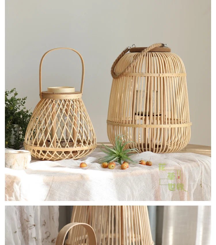 Creative Bamboo Wier Lantern Candlesti Floor Standing Hanging Decoration Sample Room Homestay Hotel Home Dining Table - H. home supplies