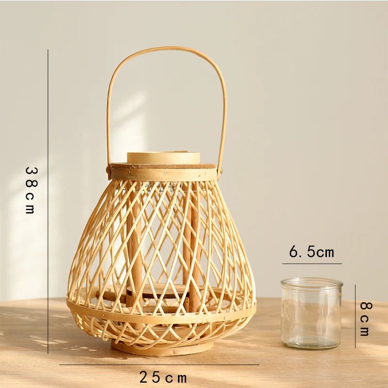Creative Bamboo Wier Lantern Candlesti Floor Standing Hanging Decoration Sample Room Homestay Hotel Home Dining Table - H. home supplies