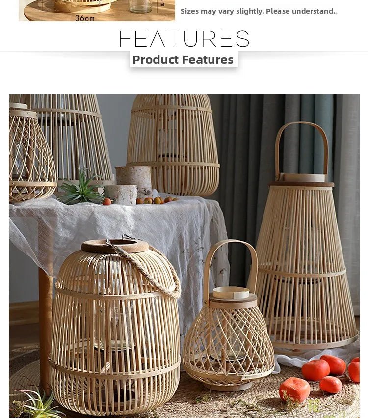 Creative Bamboo Wier Lantern Candlesti Floor Standing Hanging Decoration Sample Room Homestay Hotel Home Dining Table - H. home supplies