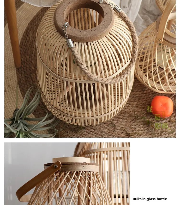 Creative Bamboo Wier Lantern Candlesti Floor Standing Hanging Decoration Sample Room Homestay Hotel Home Dining Table - H. home supplies