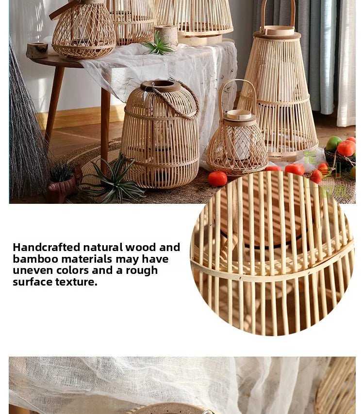 Creative Bamboo Wier Lantern Candlesti Floor Standing Hanging Decoration Sample Room Homestay Hotel Home Dining Table - H. home supplies