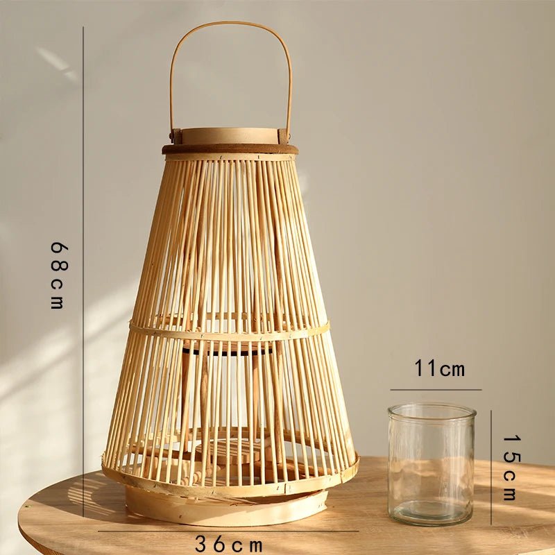 Creative Bamboo Wier Lantern Candlesti Floor Standing Hanging Decoration Sample Room Homestay Hotel Home Dining Table - H. home supplies