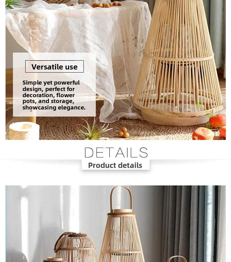 Creative Bamboo Wier Lantern Candlesti Floor Standing Hanging Decoration Sample Room Homestay Hotel Home Dining Table - H. home supplies