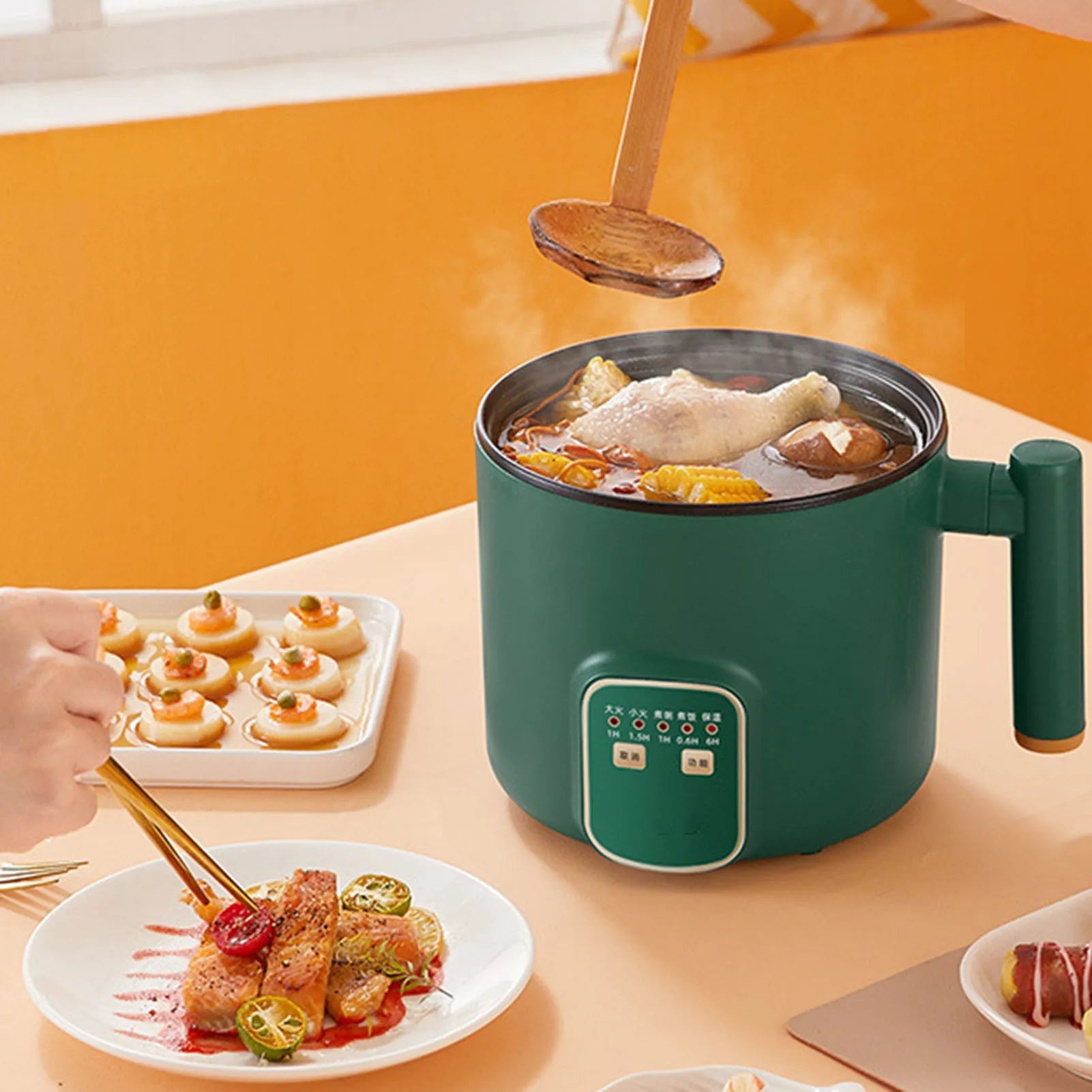 Electric Hot Pot 1.8L Mini Multifunction Electric Noodle Cooker with Handle for Home Dorm Office Double Layer - H. home supplies