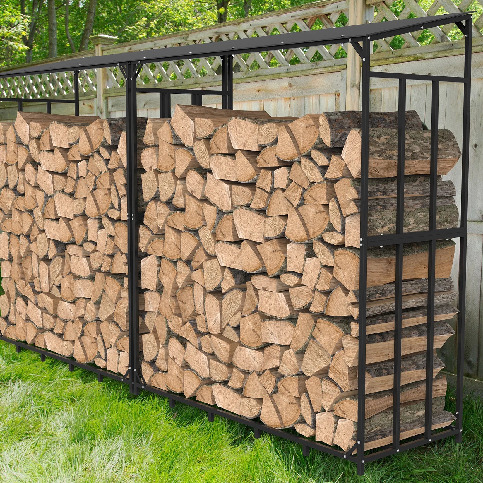 Extra Large Tall Outdoor Firewood Rack with Cover Heavy Duty Square Strong Stand Rack with Waterproof Cover for Fireplace Garden - H. home supplies