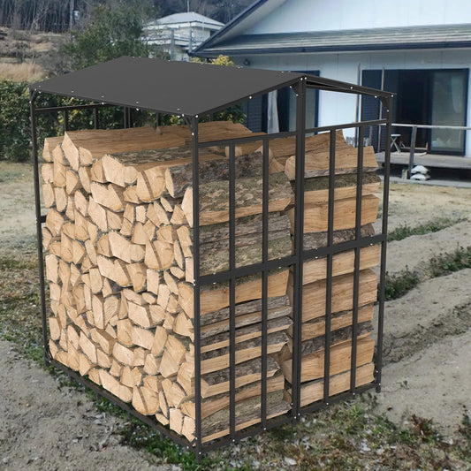 Extra Large Tall Outdoor Firewood Rack with Cover Heavy Duty Square Strong Stand Rack with Waterproof Cover for Fireplace Garden - H. home supplies