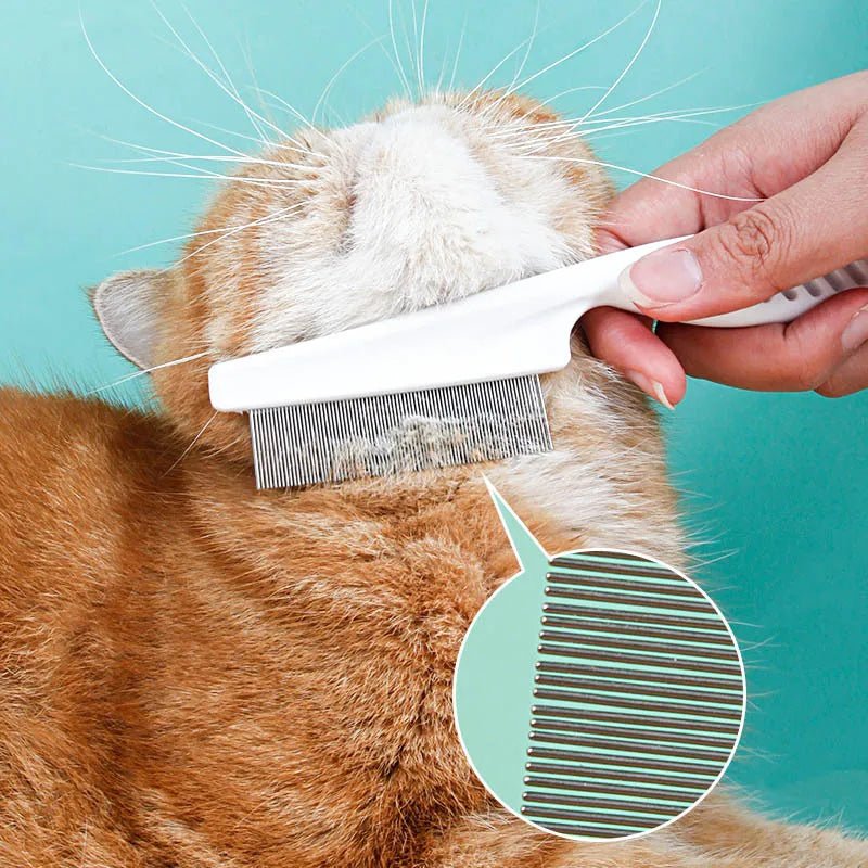 Flea Comb Dog Cat Hair Removal Brush Stainless Steel Dense Teeth Inline Comb Portable Pet Universal Grooming Cleaning Supplies - H. home supplies