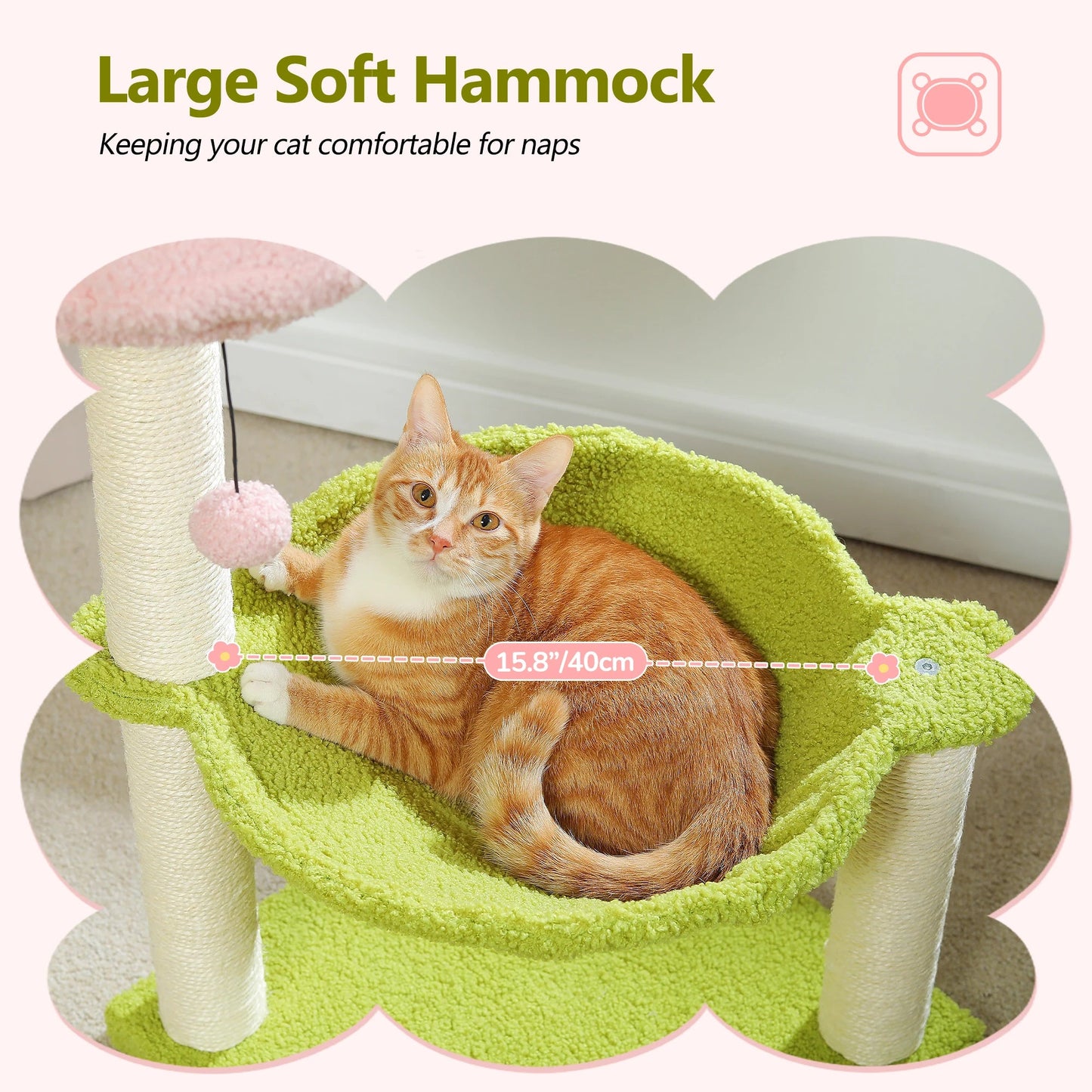 Flower Cat Tree with Sisal Scratching Post Large Hammock Soft Top Perch Small Cat Tower for Indoor Cute Cat Scratcher Kitten Toy - H. home supplies