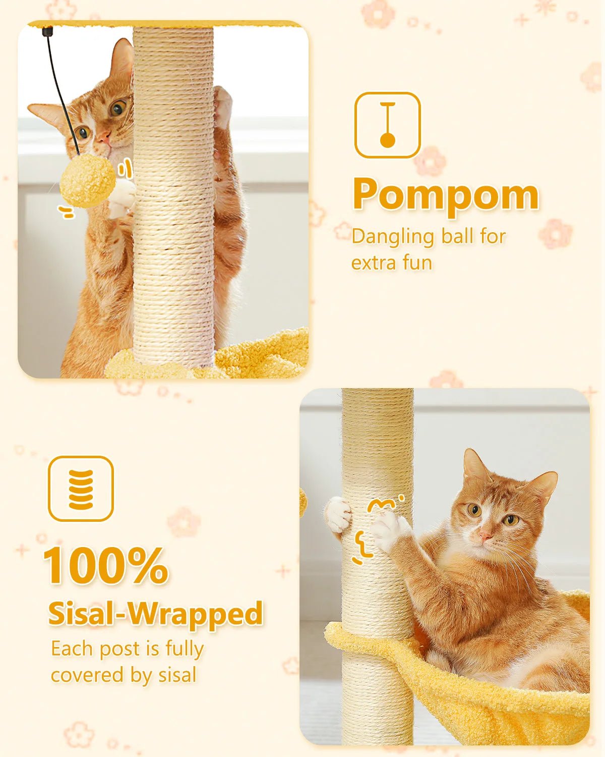 Flower Cat Tree with Sisal Scratching Post Large Hammock Soft Top Perch Small Cat Tower for Indoor Cute Cat Scratcher Kitten Toy - H. home supplies
