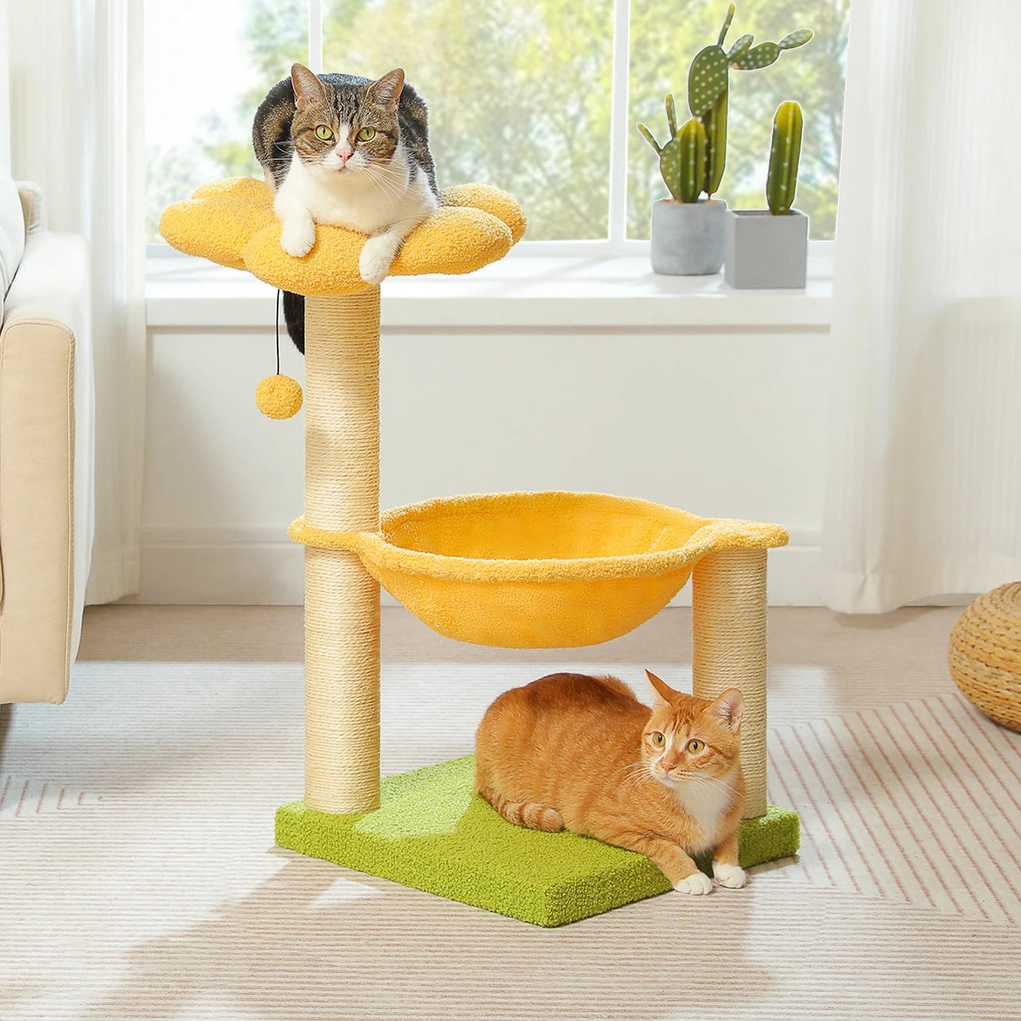 Flower Cat Tree with Sisal Scratching Post Large Hammock Soft Top Perch Small Cat Tower for Indoor Cute Cat Scratcher Kitten Toy - H. home supplies