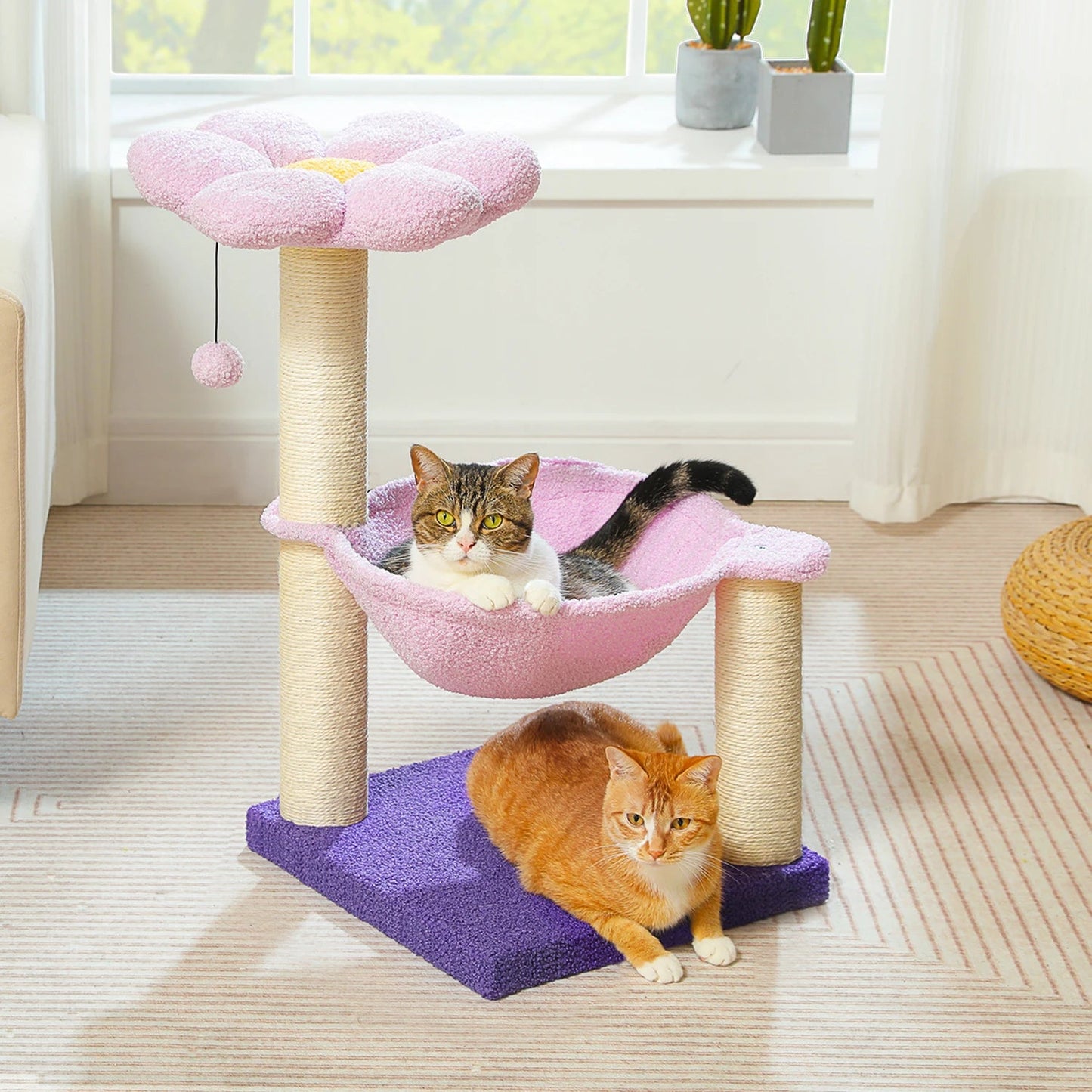 Flower Cat Tree with Sisal Scratching Post Large Hammock Soft Top Perch Small Cat Tower for Indoor Cute Cat Scratcher Kitten Toy - H. home supplies