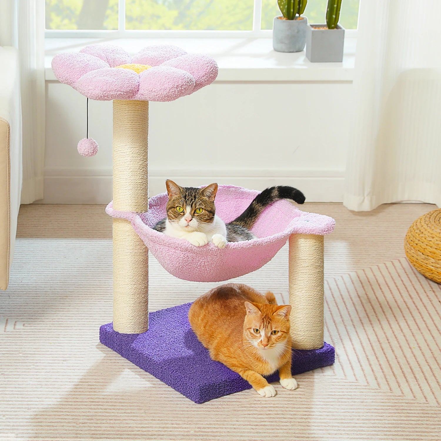 Flower Cat Tree with Sisal Scratching Post Large Hammock Soft Top Perch Small Cat Tower for Indoor Cute Cat Scratcher Kitten Toy - H. home supplies