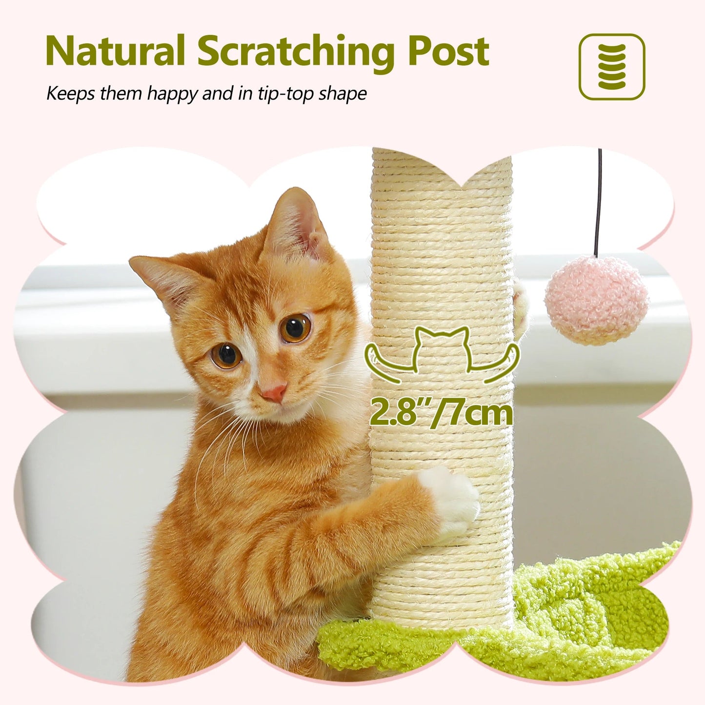 Flower Cat Tree with Sisal Scratching Post Large Hammock Soft Top Perch Small Cat Tower for Indoor Cute Cat Scratcher Kitten Toy - H. home supplies