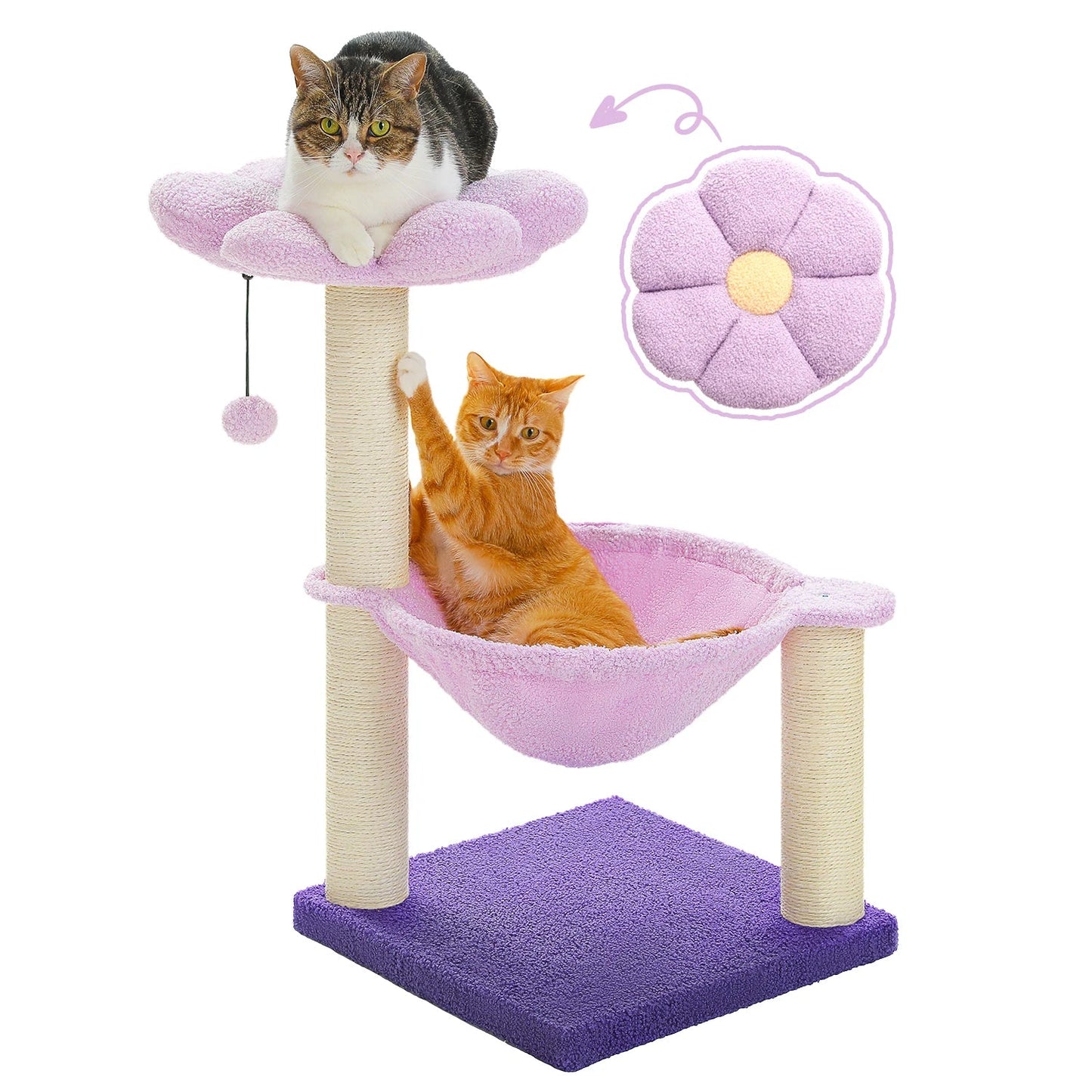 Flower Cat Tree with Sisal Scratching Post Large Hammock Soft Top Perch Small Cat Tower for Indoor Cute Cat Scratcher Kitten Toy - H. home supplies
