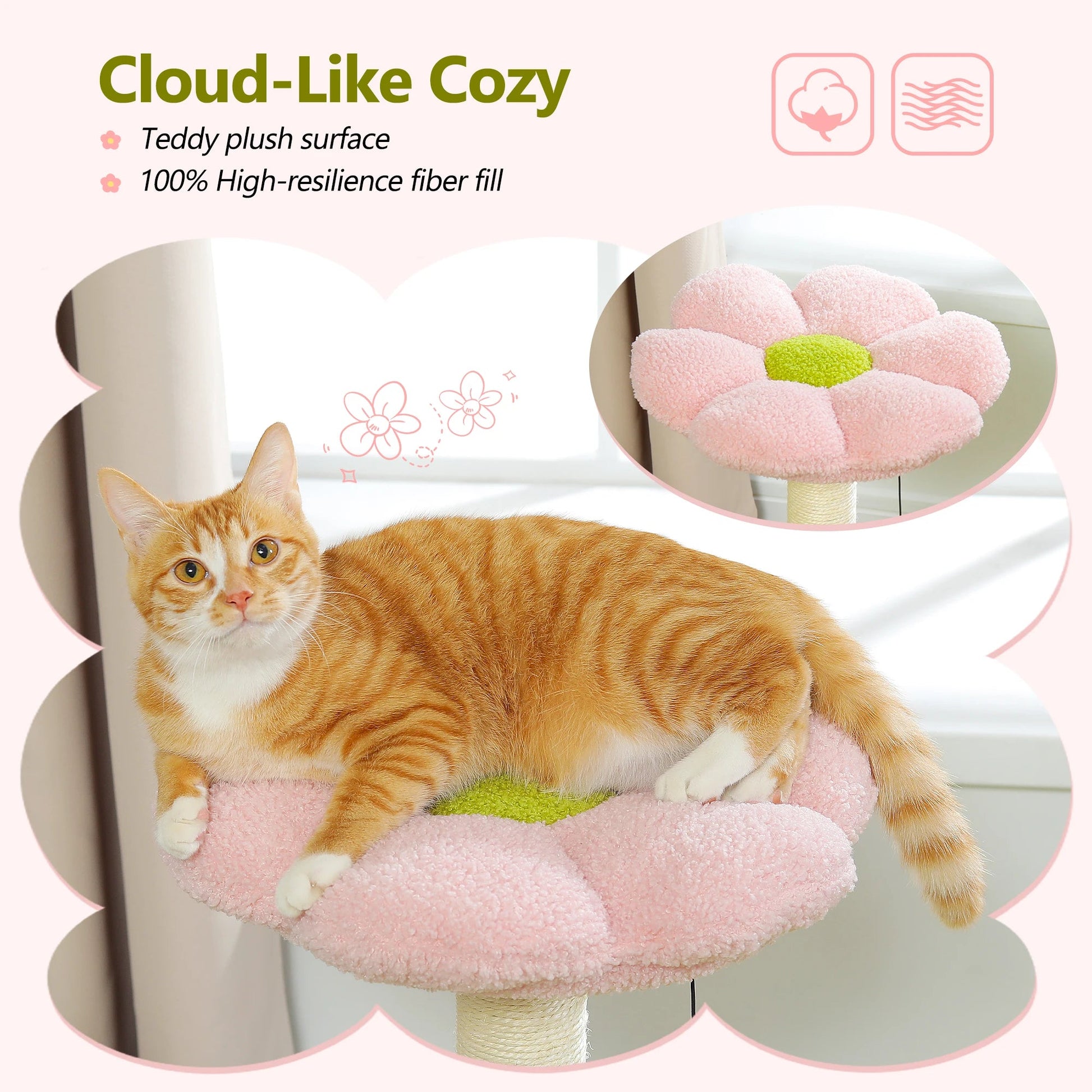 Flower Cat Tree with Sisal Scratching Post Large Hammock Soft Top Perch Small Cat Tower for Indoor Cute Cat Scratcher Kitten Toy - H. home supplies