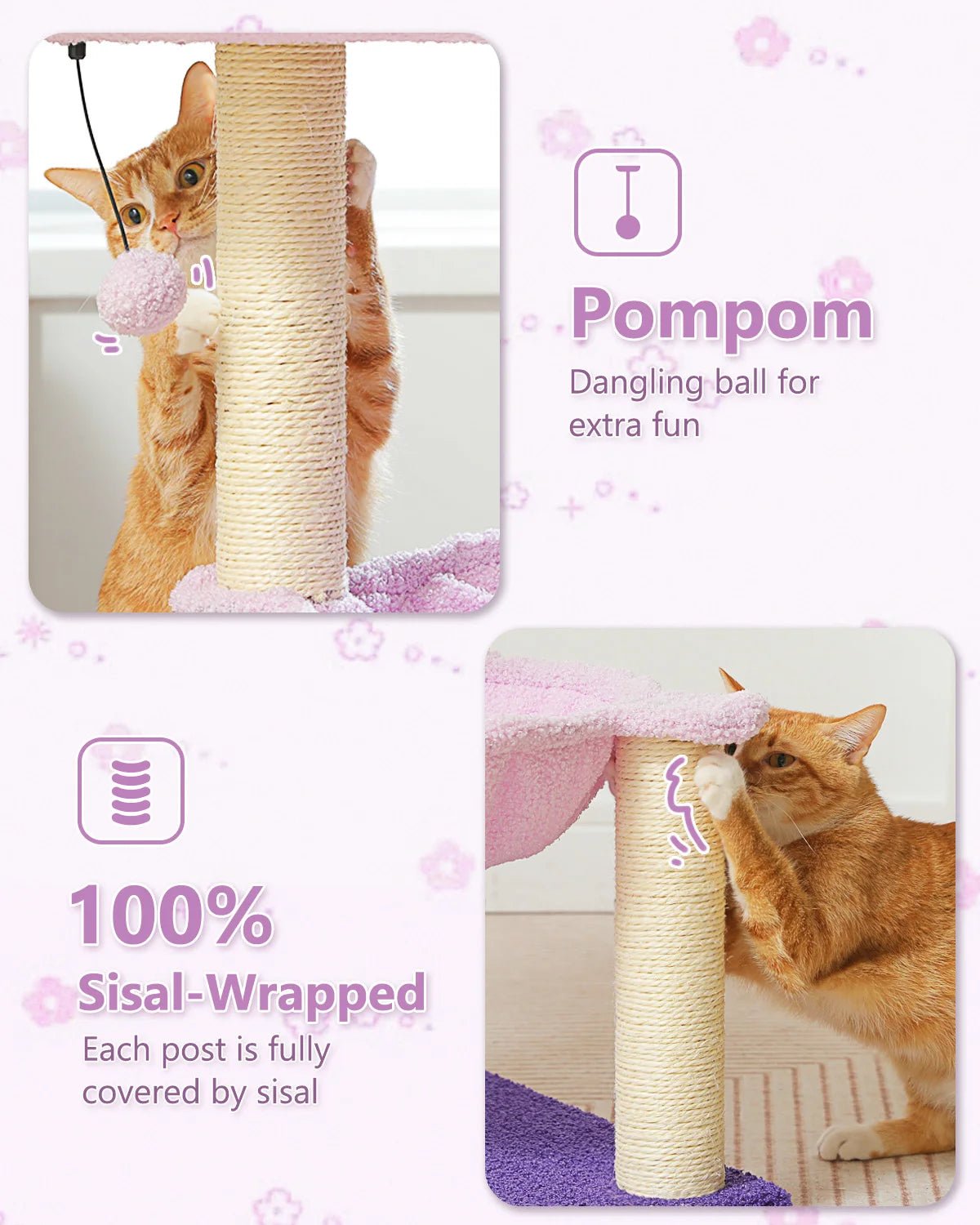 Flower Cat Tree with Sisal Scratching Post Large Hammock Soft Top Perch Small Cat Tower for Indoor Cute Cat Scratcher Kitten Toy - H. home supplies
