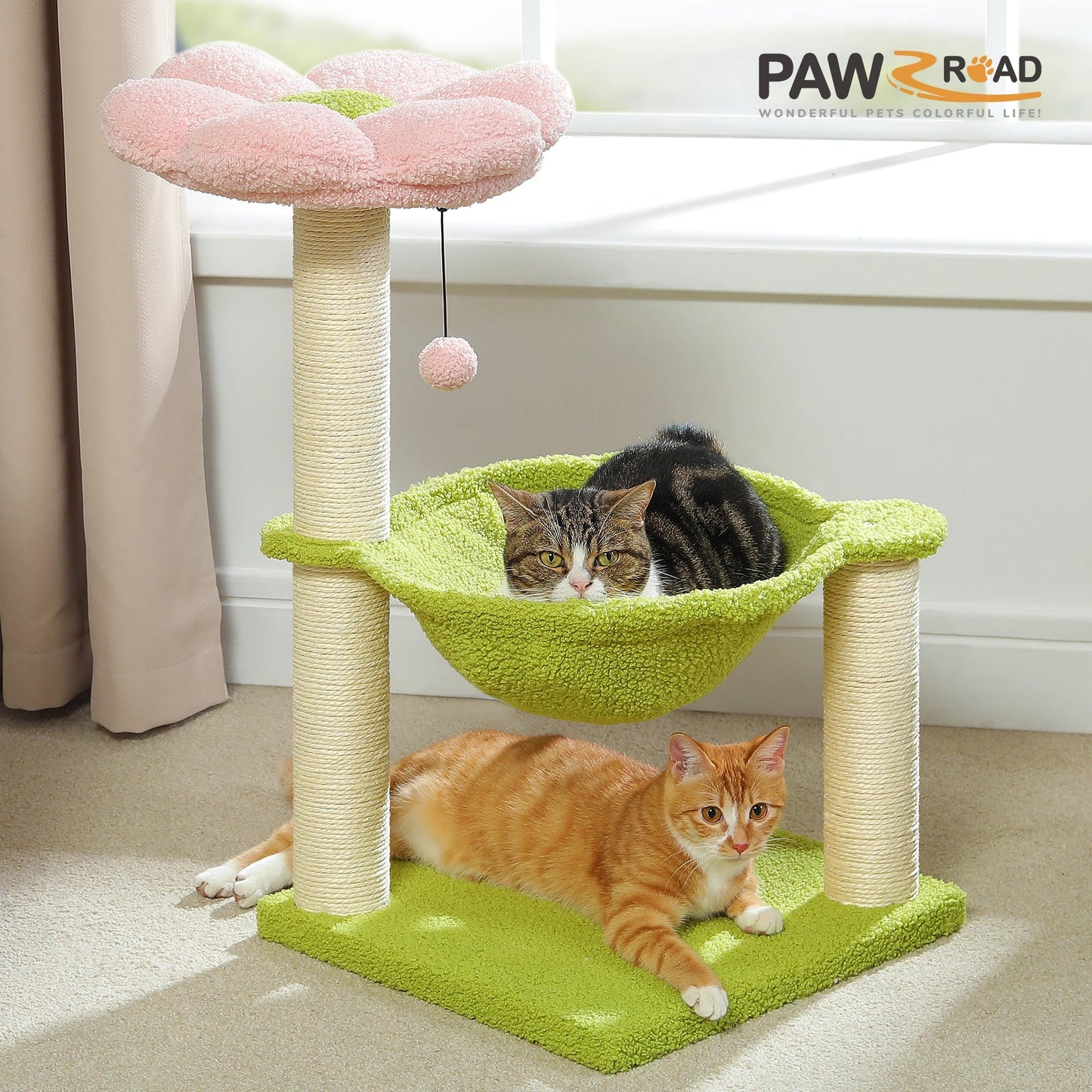 Flower Cat Tree with Sisal Scratching Post Large Hammock Soft Top Perch Small Cat Tower for Indoor Cute Cat Scratcher Kitten Toy - H. home supplies