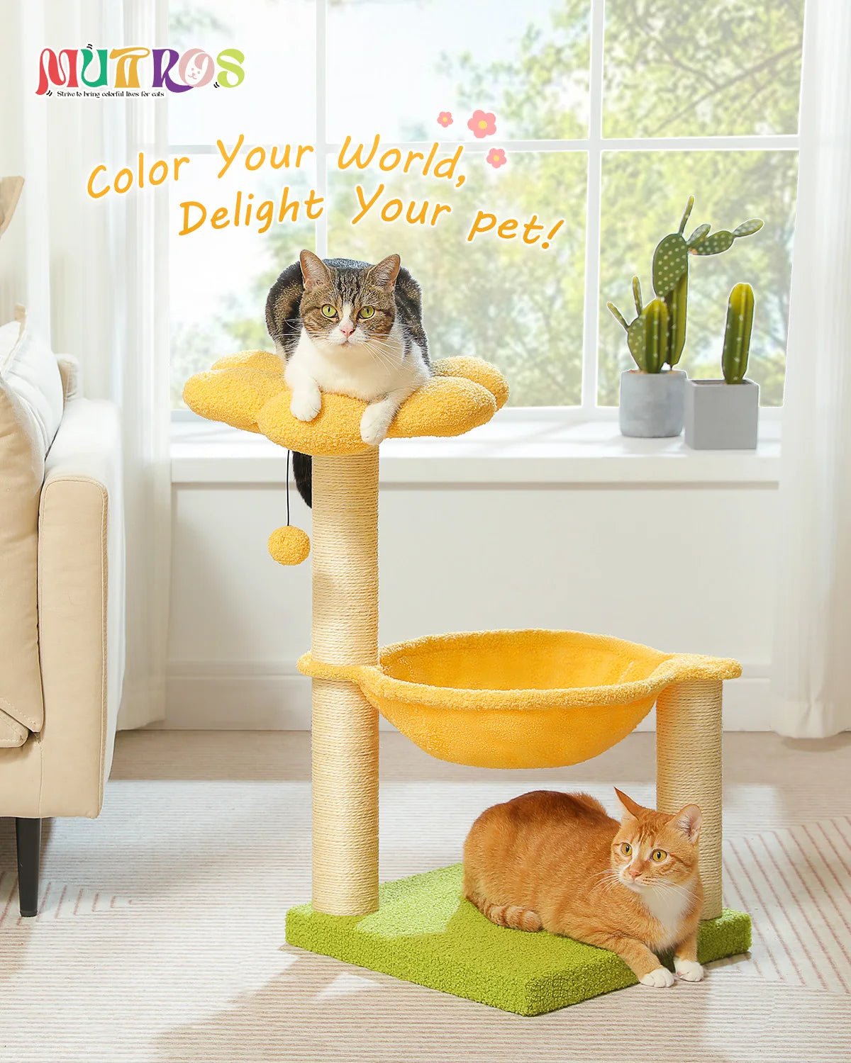 Flower Cat Tree with Sisal Scratching Post Large Hammock Soft Top Perch Small Cat Tower for Indoor Cute Cat Scratcher Kitten Toy - H. home supplies