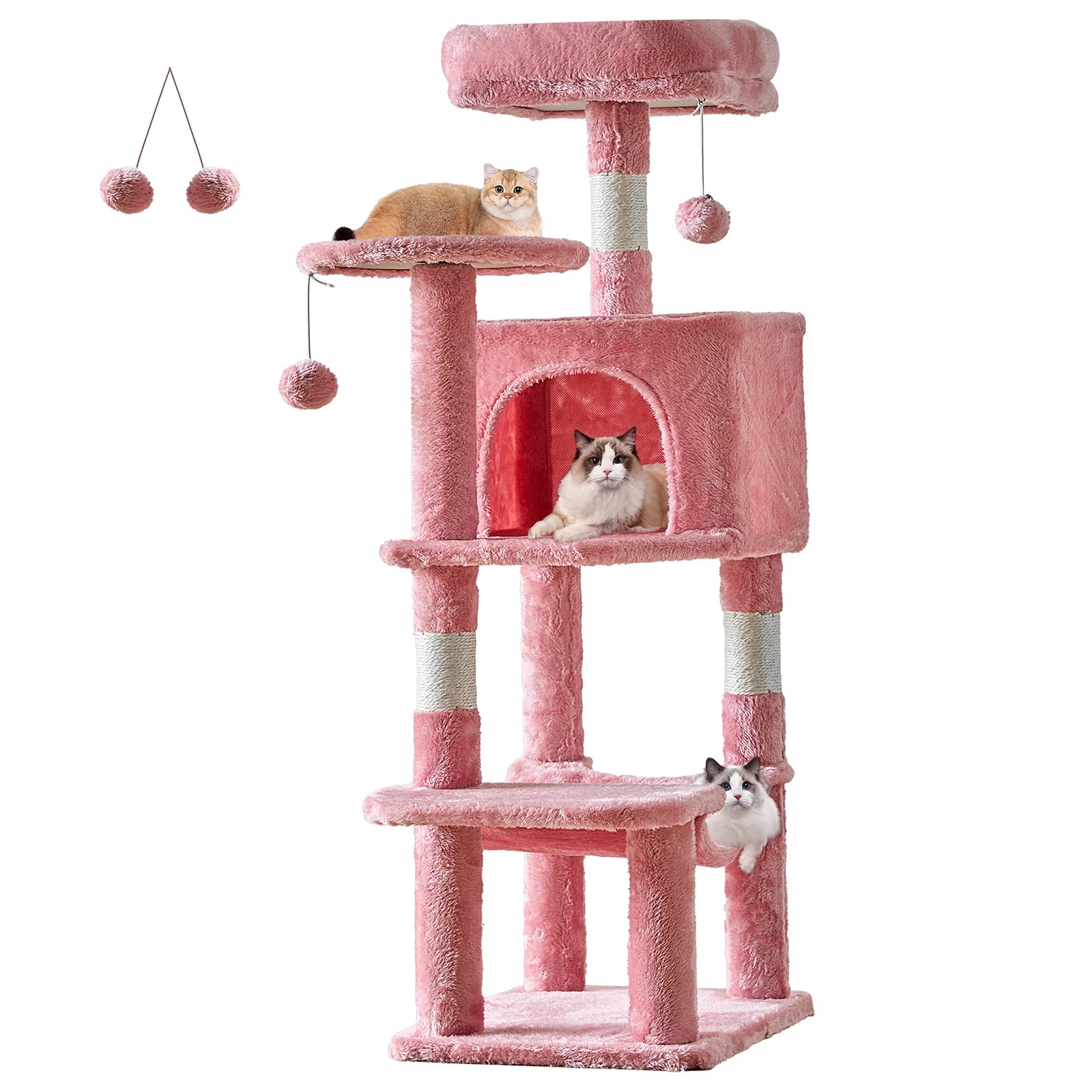 JHK 44in Tall Multi - Cat Climbing Cat Tree Tower for Pet Furniture Natural Sisal Scratching Posts Stable Pet House for Indoor Cat - H. home supplies