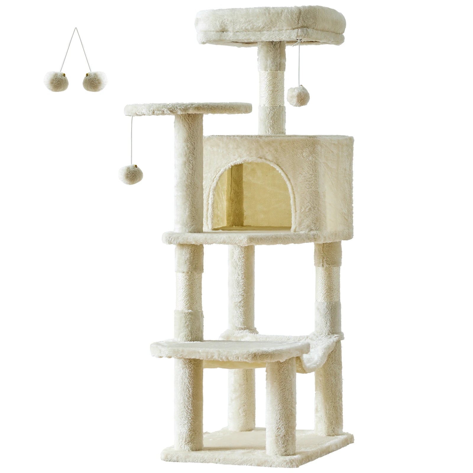 JHK 44in Tall Multi - Cat Climbing Cat Tree Tower for Pet Furniture Natural Sisal Scratching Posts Stable Pet House for Indoor Cat - H. home supplies
